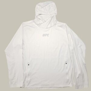 UFC Hoodie Men 2XL White Performance Training Activewear Pullover Gym Pockets